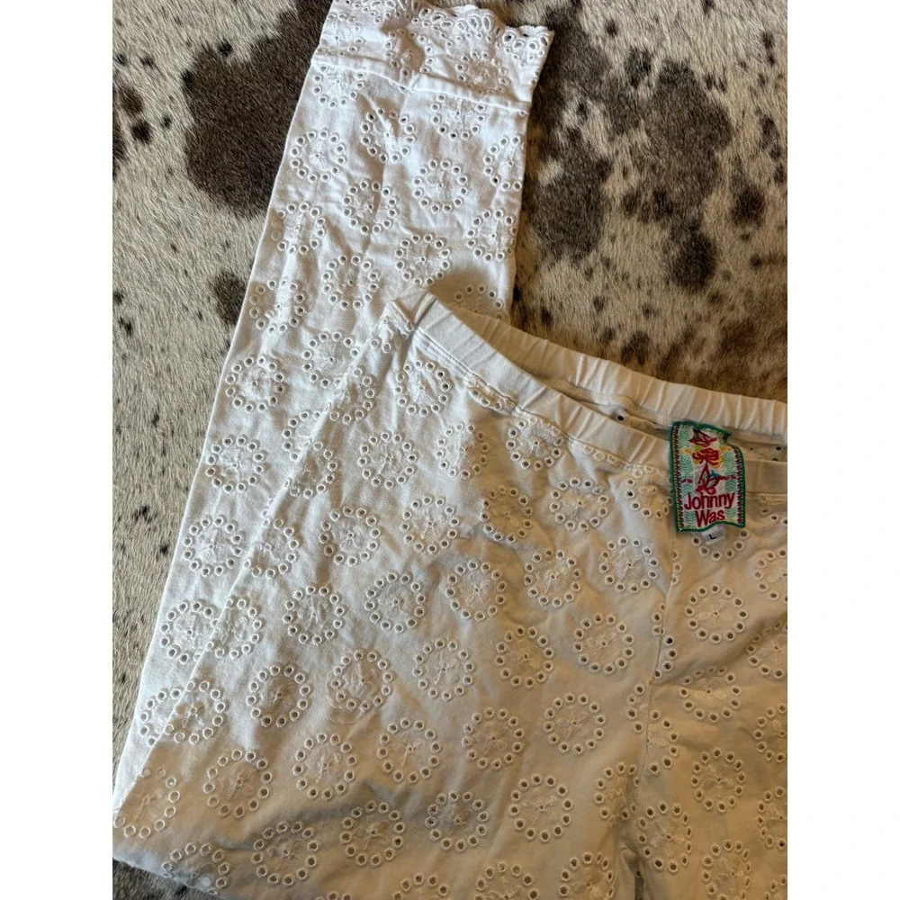 JOHNNY WAS White Eyelet Ayla Pants‎ Size Large Resort Wear